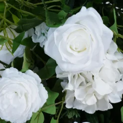8ft LUXE White Rose, Green Willow Leaf & Wisteria Mixed Square Floral Arch with Optional Pipe Kit Frame