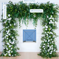 8ft LUXE White Rose, Green Willow Leaf & Wisteria Mixed Square Floral Arch with Optional Pipe Kit Frame