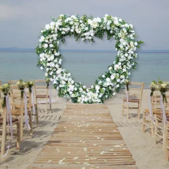 8ft LUXE White Rose & Green Willow Leaf Heart Shaped Floral Arch with optional frame