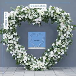 8ft LUXE White Rose & Green Willow Leaf Heart Shaped Floral Arch with optional frame