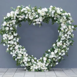 8ft LUXE White Rose & Green Willow Leaf Heart Shaped Floral Arch with optional frame