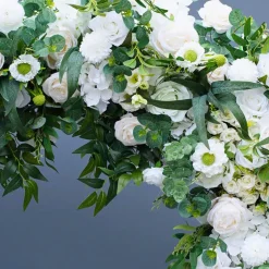 8ft LUXE White Rose & Green Willow Leaf Heart Shaped Floral Arch with optional frame