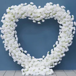 7ft LUXE White Rose Heart Shaped Floral Arch with Optional Frame