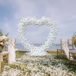 7ft LUXE White Rose Heart Shaped Floral Arch with Optional Frame