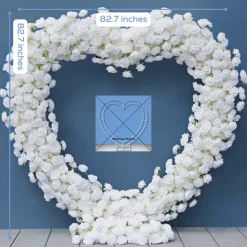 7ft LUXE White Rose Heart Shaped Floral Arch with Optional Frame