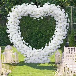 7ft LUXE White Rose Heart Shaped Floral Arch with Optional Frame