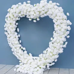 7ft LUXE White Rose Heart Shaped Floral Arch with Optional Frame