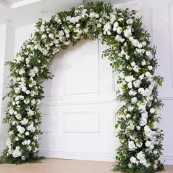 8ft LUXE White Rose, Hydrangea, Green Leaves Mixed Floral Arch with Optional Frame