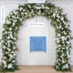 8ft LUXE White Rose, Hydrangea, Green Leaves Mixed Floral Arch with Optional Frame