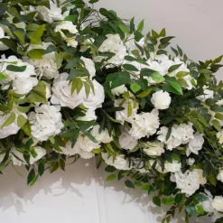 8ft LUXE White Rose, Hydrangea, Green Leaves Mixed Floral Arch with Optional Frame
