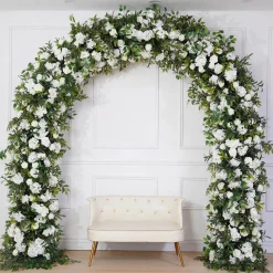 8ft LUXE White Rose, Hydrangea, Green Leaves Mixed Floral Arch with Optional Frame