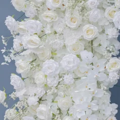 8ft LUXE White Rose, Hydrangea, Orchid & Baby's Breath Mixed Square Floral Arch with Optional Pipe Kit Frame