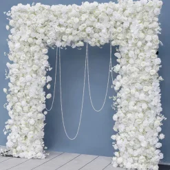 8ft LUXE White Rose, Hydrangea, Orchid & Baby's Breath Mixed Square Floral Arch with Optional Pipe Kit Frame