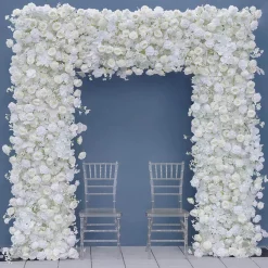 8ft LUXE White Rose, Hydrangea, Orchid & Baby's Breath Mixed Square Floral Arch with Optional Pipe Kit Frame
