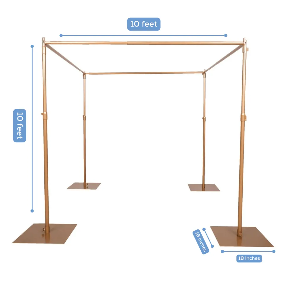 10ft 4-Post Gold Metal Canopy Backdrop Stand (Wedding Arch / Chuppah / Mandap Frame)