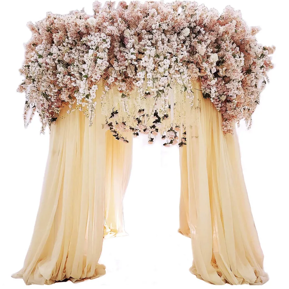 10ft Round Vanilla Cream Canopy w/ Silk Flowers