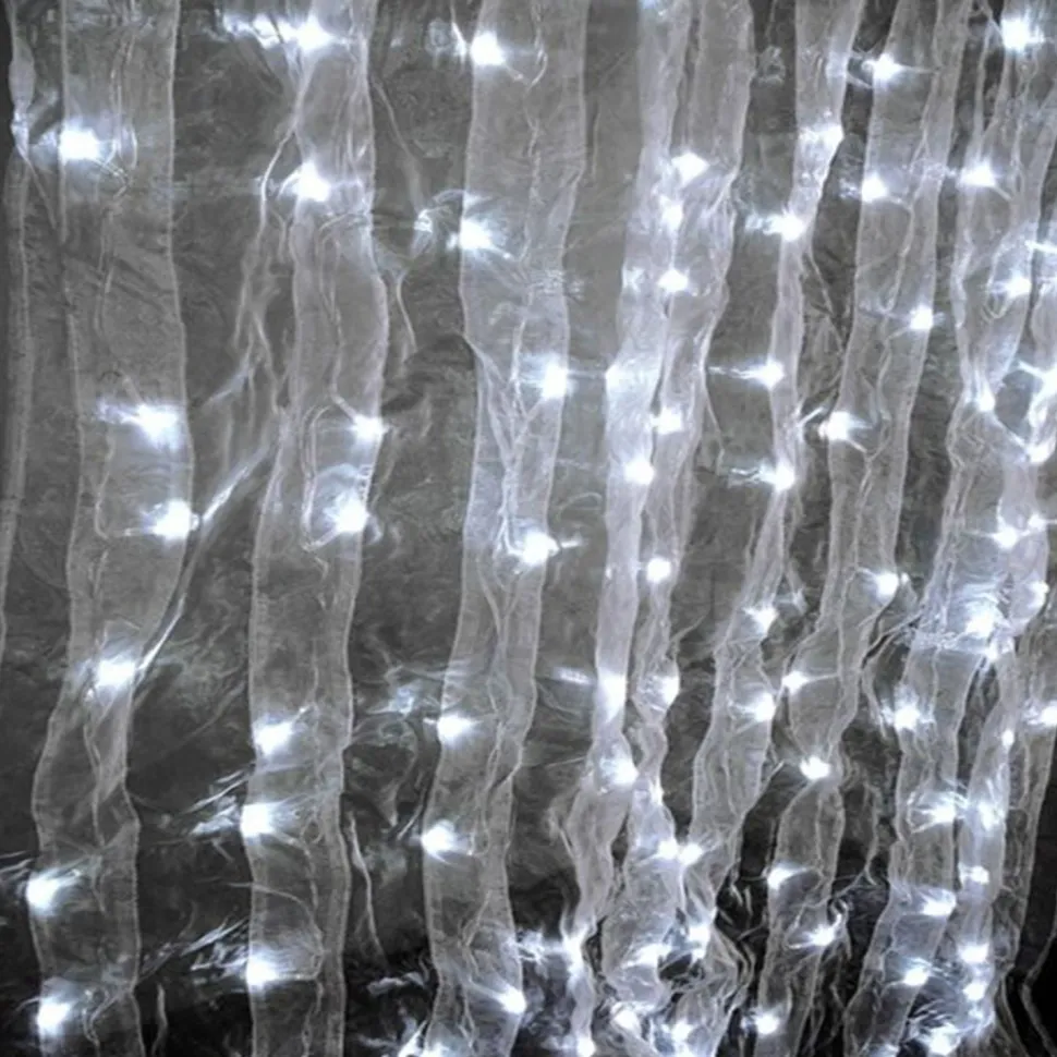 12ft Tall White Organza Curtain w/ LED Lights