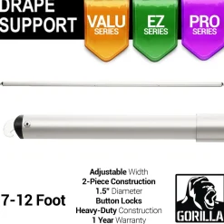 7-12ft Telescoping Drape Support w/ Button Stops at 8ft, 10ft