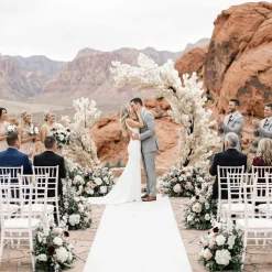 8ft White Hydrangea Floral Partial Round Wedding Ceremony Arch | ModTree™ Collection
