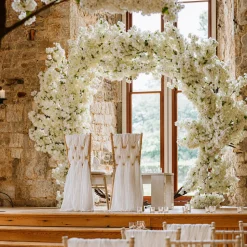 8ft White Hydrangea Floral Round Wedding Ceremony Arch | ModTree™ Collection
