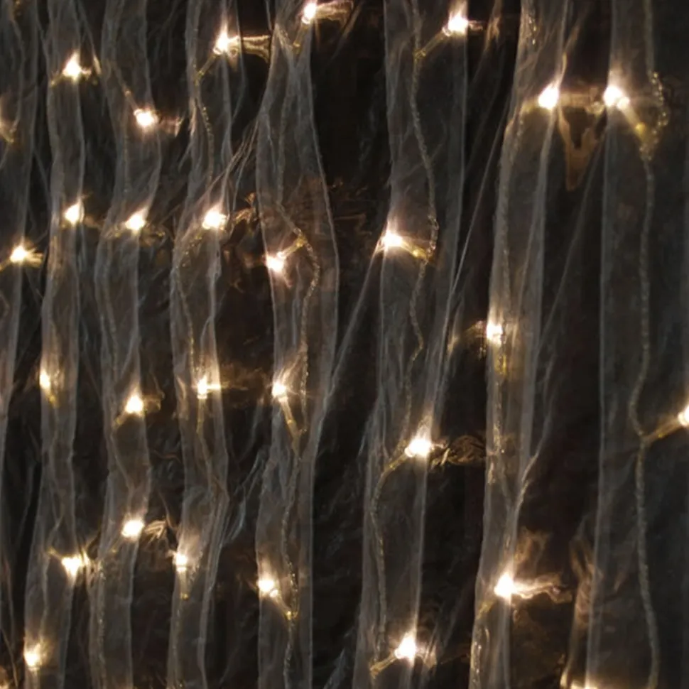 8ft White Organza Curtain with Warm White LED Lights