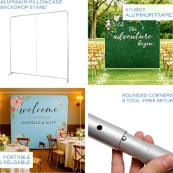 8ft W x 8ft H – Aluminum Pillowcase Backdrop Stand with Rounded Corners, Portable Display Frame for Photo Booths & Trade Shows