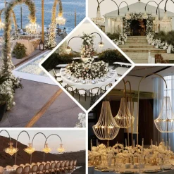 3ft W x 10ft H – Curved Aluminum Chandelier Hanger with Coupler and Heavy Steel Base
