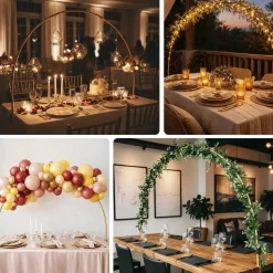 6ft W x 4ft H – Gold Metal Over-the-Table Rod Stand with Round Top Balloon & Floral Arch and Clamps