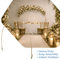 6ft W x 4ft H – Gold Metal Over-the-Table Rod Stand with Round Top Balloon & Floral Arch and Clamps