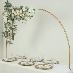6ft W x 4ft H – Gold Metal Over-the-Table Rod Stand with Round Top Balloon & Floral Arch and Clamps