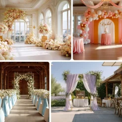 6ft W x 8ft H - Heavy Duty Gold Metal Rectangular Wedding Arch – Arc de Triomphe 3D Floral & Balloon Backdrop Frame