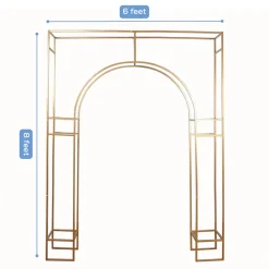 6ft W x 8ft H - Heavy Duty Gold Metal Rectangular Wedding Arch – Arc de Triomphe 3D Floral & Balloon Backdrop Frame
