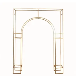 6ft W x 8ft H - Heavy Duty Gold Metal Rectangular Wedding Arch – Arc de Triomphe 3D Floral & Balloon Backdrop Frame