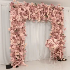 8ft x 8ft Dusty Rose Roll-Up Flower Backdrop for Arch Stand – Silk Roses, Hydrangeas & Chrysanthemums with Fabric Backing