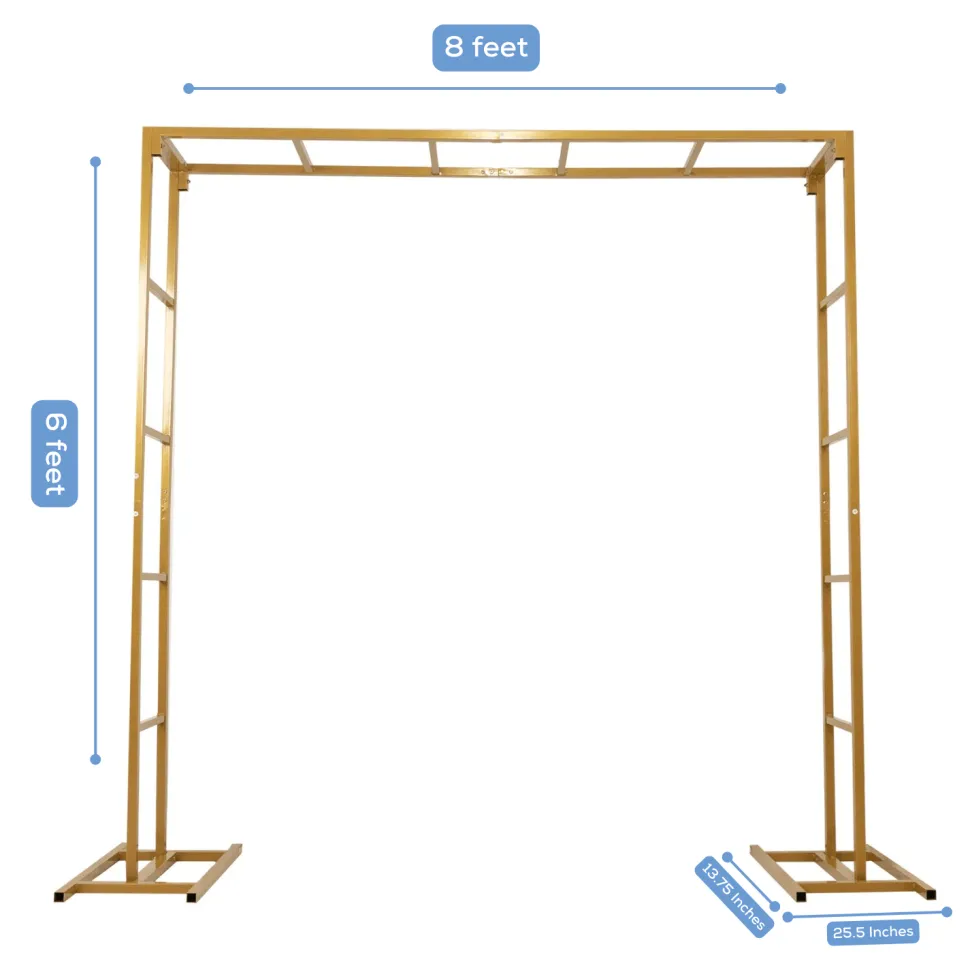 6ft x 8ft Gold Metal Freestanding Rectangular Arbor Backdrop Stand (Over-the-Table Frame / Floral & Balloon Décor Structure)