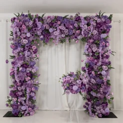8ft x 8ft Lavender Lilac Roll-Up Floral Backdrop for Arch Stand – Silk Roses, Hydrangeas & Chrysanthemums with Fabric Backing