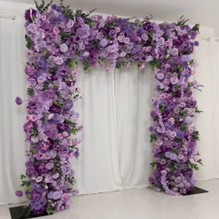 8ft x 8ft Lavender Lilac Roll-Up Floral Backdrop for Arch Stand – Silk Roses, Hydrangeas & Chrysanthemums with Fabric Backing