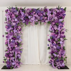 8ft x 8ft Lavender Lilac Roll-Up Floral Backdrop for Arch Stand – Silk Roses, Hydrangeas & Chrysanthemums with Fabric Backing
