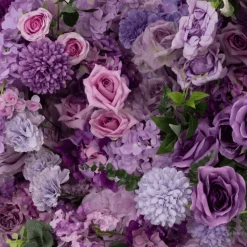 8ft x 8ft Lavender Lilac Roll-Up Floral Backdrop for Arch Stand – Silk Roses, Hydrangeas & Chrysanthemums with Fabric Backing