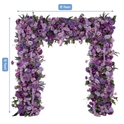 8ft x 8ft Lavender Lilac Roll-Up Floral Backdrop for Arch Stand – Silk Roses, Hydrangeas & Chrysanthemums with Fabric Backing