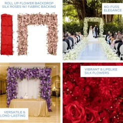 8ft x 8ft Red Roll-Up Flower Backdrop for Arch Stand – Silk Roses, Hydrangeas & Chrysanthemums with Fabric Backing