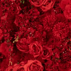 8ft x 8ft Red Roll-Up Flower Backdrop for Arch Stand – Silk Roses, Hydrangeas & Chrysanthemums with Fabric Backing