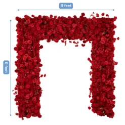 8ft x 8ft Red Roll-Up Flower Backdrop for Arch Stand – Silk Roses, Hydrangeas & Chrysanthemums with Fabric Backing