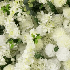 8ft x 8ft White Roll-Up Flower Backdrop for Arch Stand – Silk Roses, Hydrangeas & Chrysanthemums with Fabric Backing
