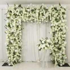 8ft x 8ft White Roll-Up Flower Backdrop for Arch Stand – Silk Roses, Hydrangeas & Chrysanthemums with Fabric Backing