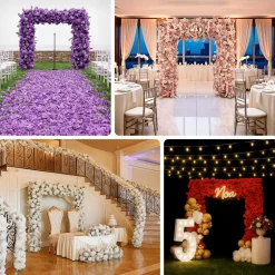 8ft x 8ft White Roll-Up Flower Backdrop for Arch Stand – Silk Roses, Hydrangeas & Chrysanthemums with Fabric Backing