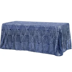 Geometric Lines Sequin Tablecloth - Choose your Size - Navy Blue