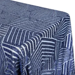 Geometric Lines Sequin Tablecloth - Choose your Size - Navy Blue