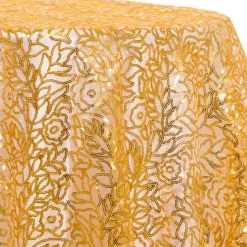 Gold - Fancy Leaf Sequin Overlay by Eastern Mills - Many Size Options