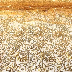 Gold - Fancy Leaf Sequin Overlay by Eastern Mills - Many Size Options